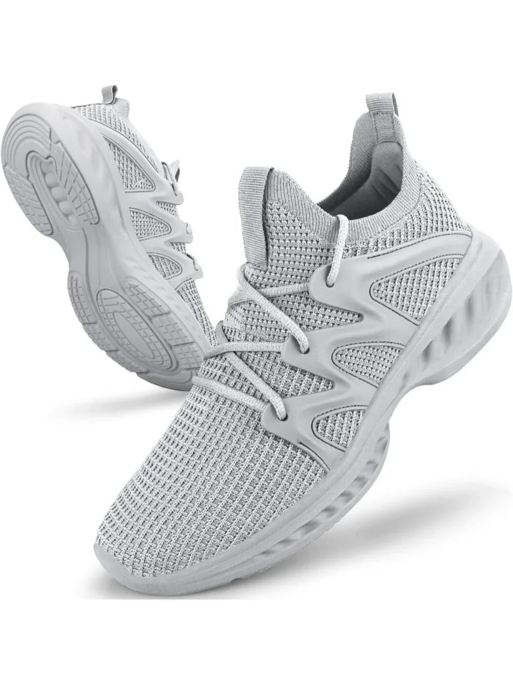 👑Men's Light Grey Mesh Slip On Lightweight Lace up Breathable Sneakers